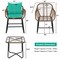 Costway 3PCS Patio Rattan Bistro Set Cushioned Chair Glass Table Deck White\Turquoise